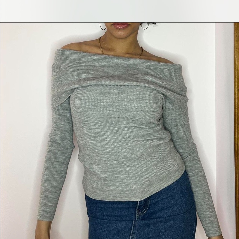 Gray Off-Shoulder Women's Sweater